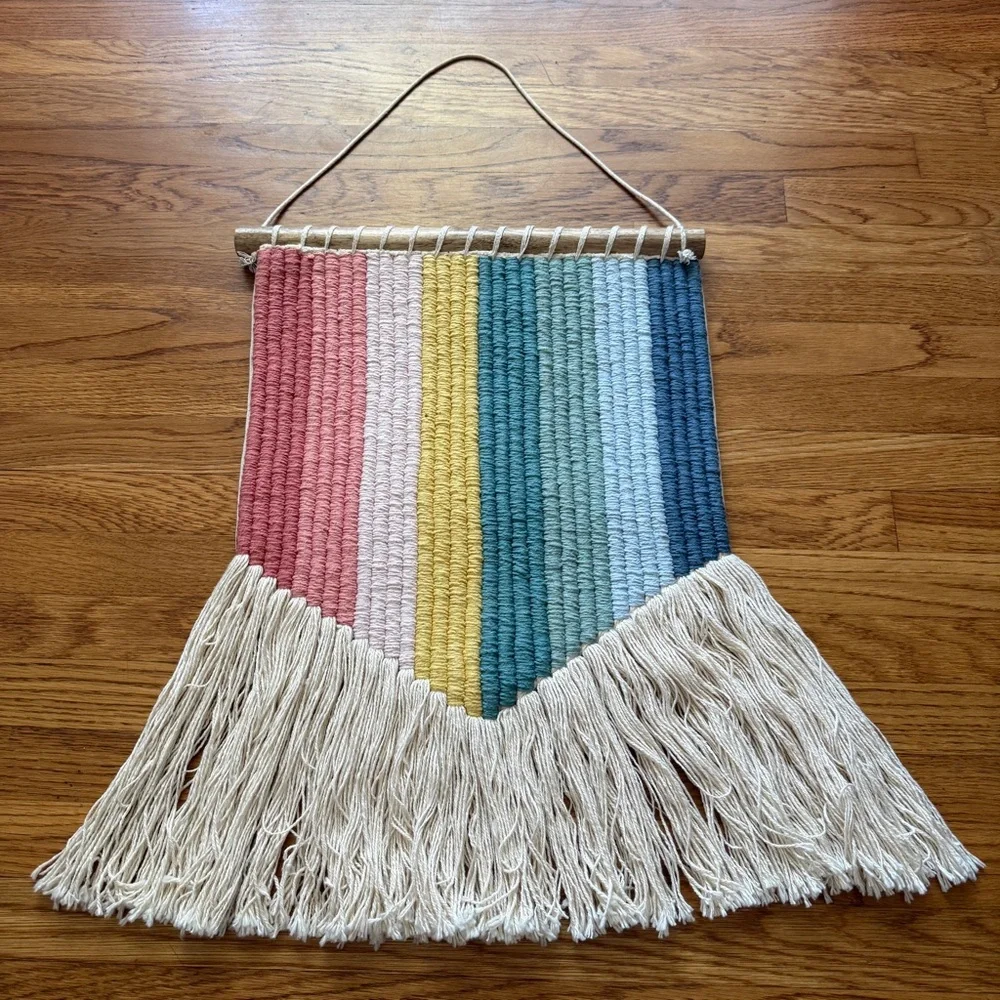 Crate and barrel rainbow macrame boho wall hanging